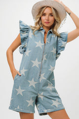 Denim Star Half Zip Denim Romper