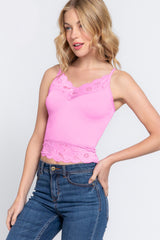 Sansplay V-Neck Lace Detail Ribbed Seamless Cami
