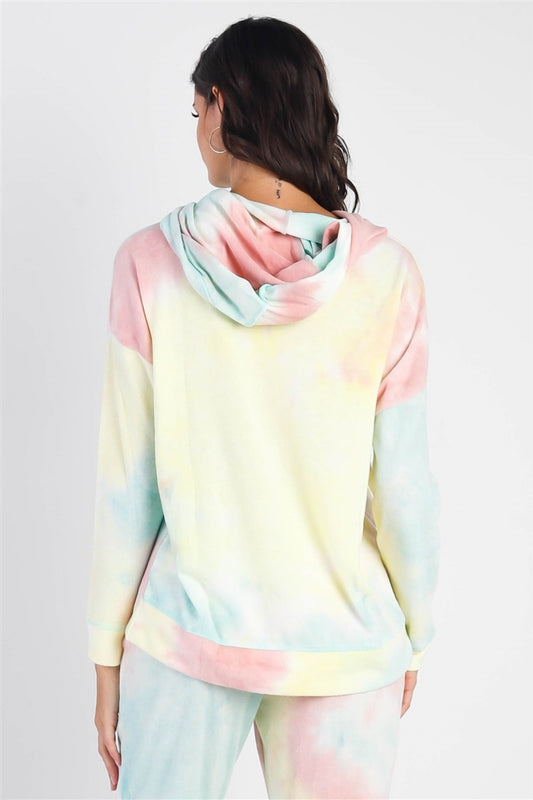 Drawstring Tie-Dye Dropped Shoulder Hoodie