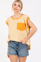 Twirl & Twirl Side Slit Striped Cap Sleeve T-Shirt