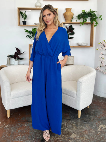Full Size Surplice Wide Leg Jumpsuit with Pockets