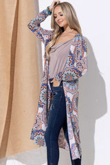 The Precious Merino Printed Kimono Open Front Longline Cardigan