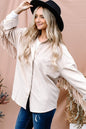 The Cashmere Dream Full Size Fringe Back Detailed Button Down Shacket