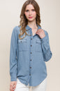 Hemp Harmony Scooped Hem Button Up Denim Shirt