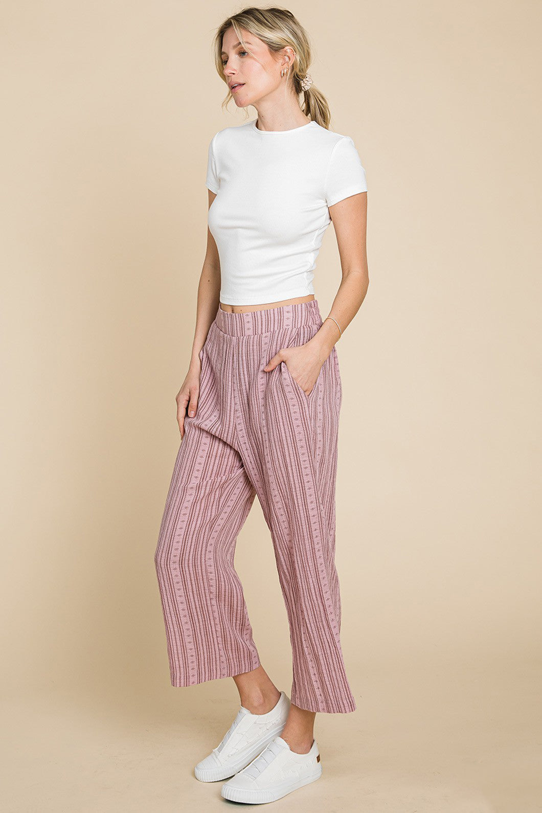 Nu Lab Striped Elastic Waist Wide Leg Pants