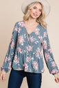 SANSPLAY Babydoll Floral Long Sleeve Blouse