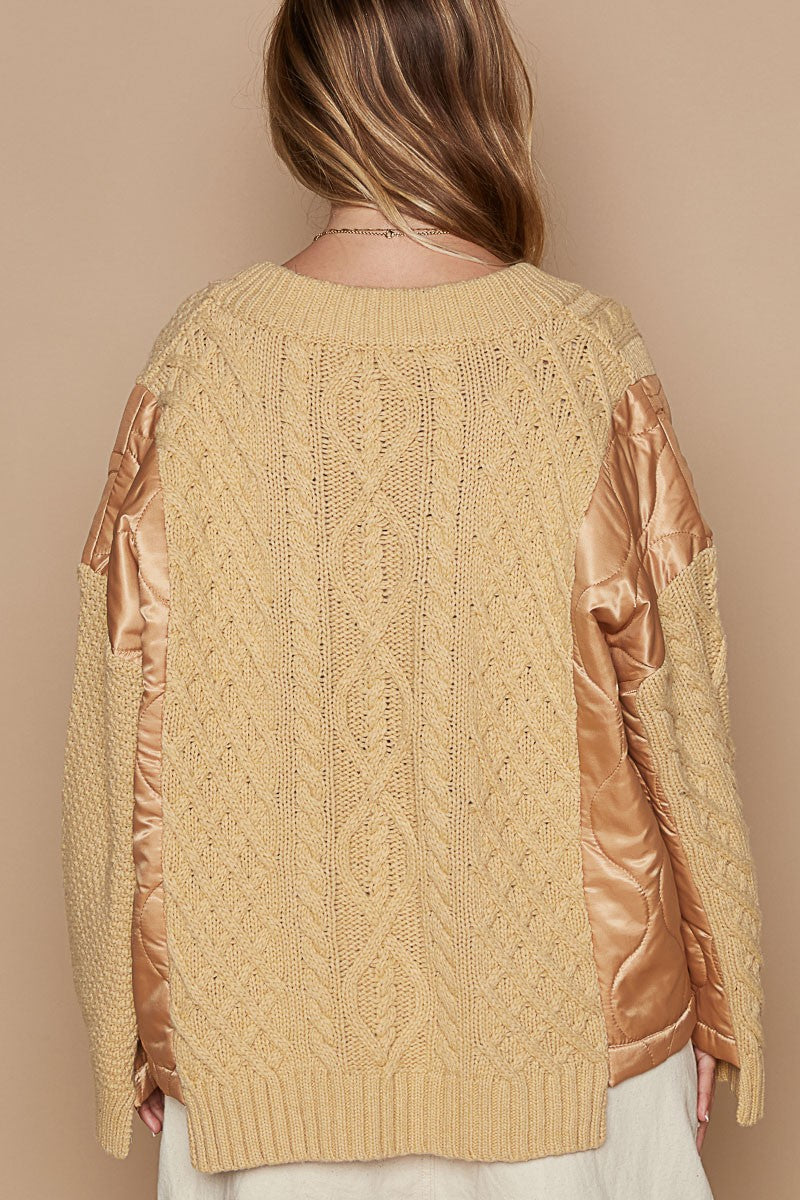 Sansplay Quilting Patch Button Up Cable Knit Jacket