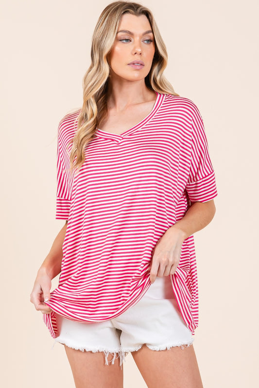 Threads of Tenderness Striped V-Neck T-Shirt