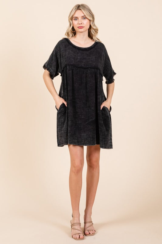 Soulful Silhouettes Short Sleeve Babydoll Texture Dress with Pockets