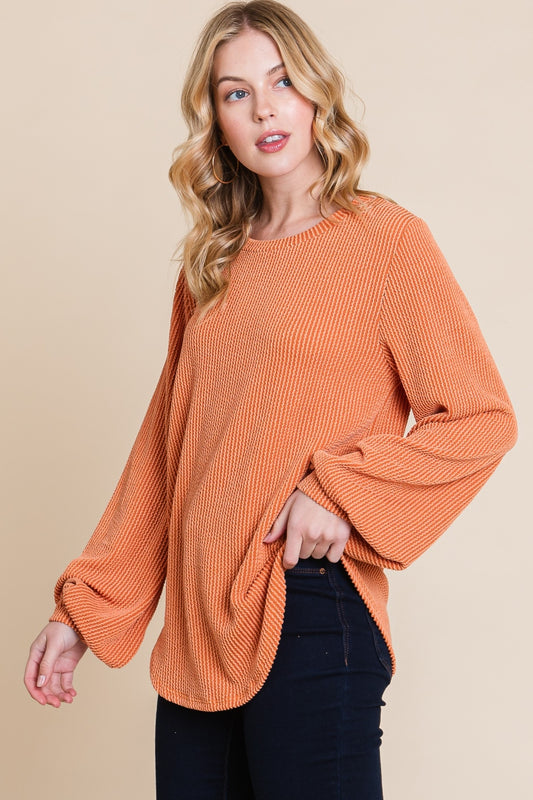 Pure Simplicity Long Sleeve Curved Hem Ribbed T-Shirt