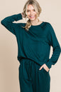 Sansplay Luxe Two-Piece Round Neck Raglan Sleeve Top and Drawstring Pants Lounge Set