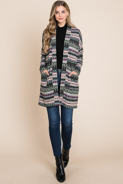 Open Front Long Sleeve Cardigan with Pockets