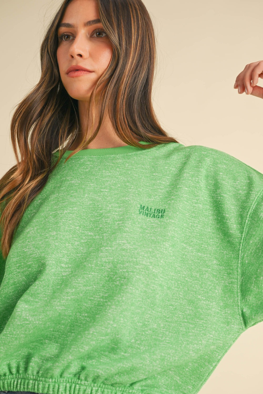 Premium Round Neck Letter Embroidery Crop Sweatshirt
