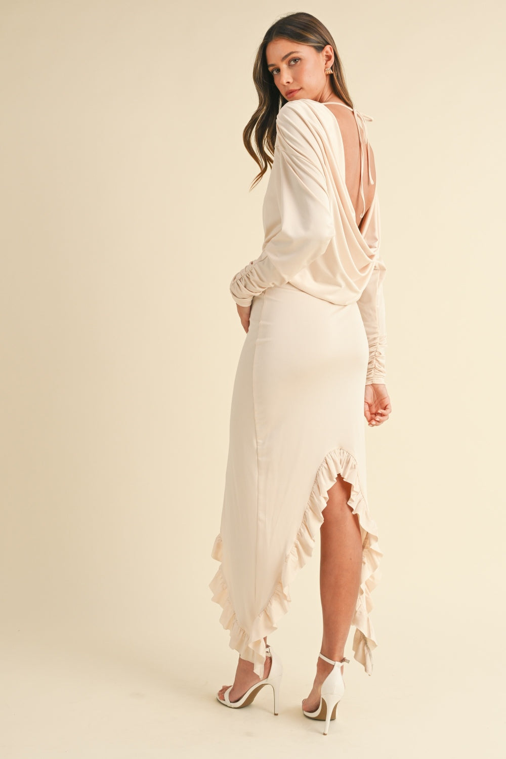 Sansplay Celestial Nights Backless Asymmetric Ruffle Hem Dress