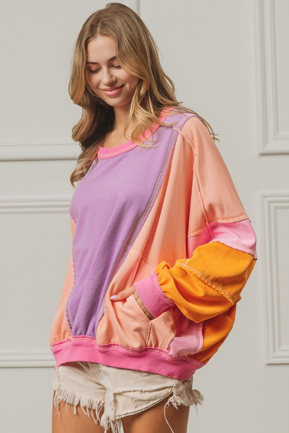 Valkyrie Color Block Exposed Seam Sweatshirt with Pockets