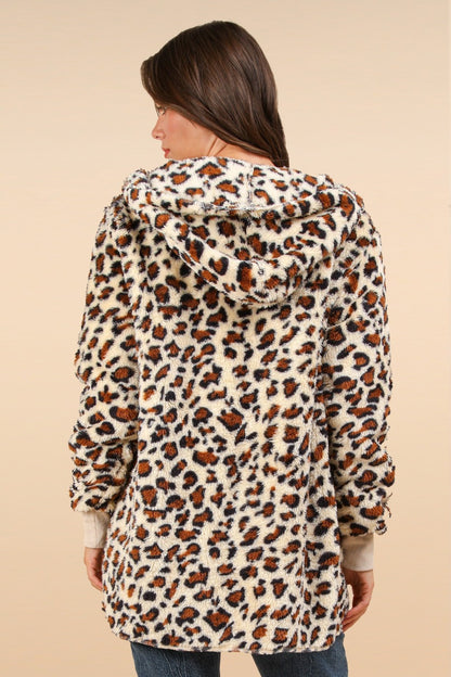 Defiant Fuzzy Leopard Long Sleeve Hooded Jacket