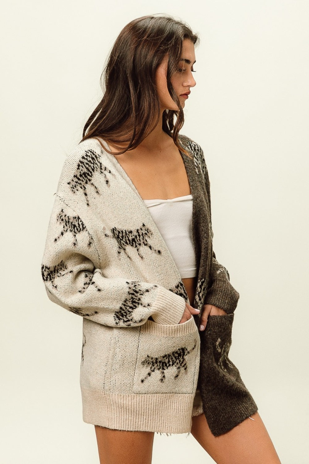 The Precious Merino Open Front Long Sleeve Contrast Cardigan
