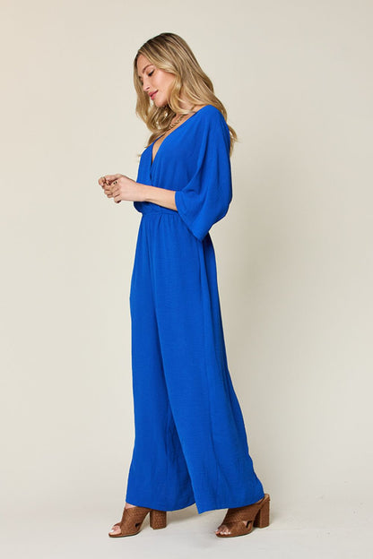 Full Size Surplice Wide Leg Jumpsuit with Pockets