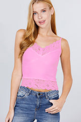 Sansplay V-Neck Lace Detail Ribbed Seamless Cami
