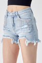 The Gold Standard Frayed Hem Denim Shorts with Fringe Detail Pockets