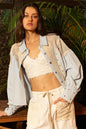 The Epitome Crochet Contrast Button Down Star Studs Shirt