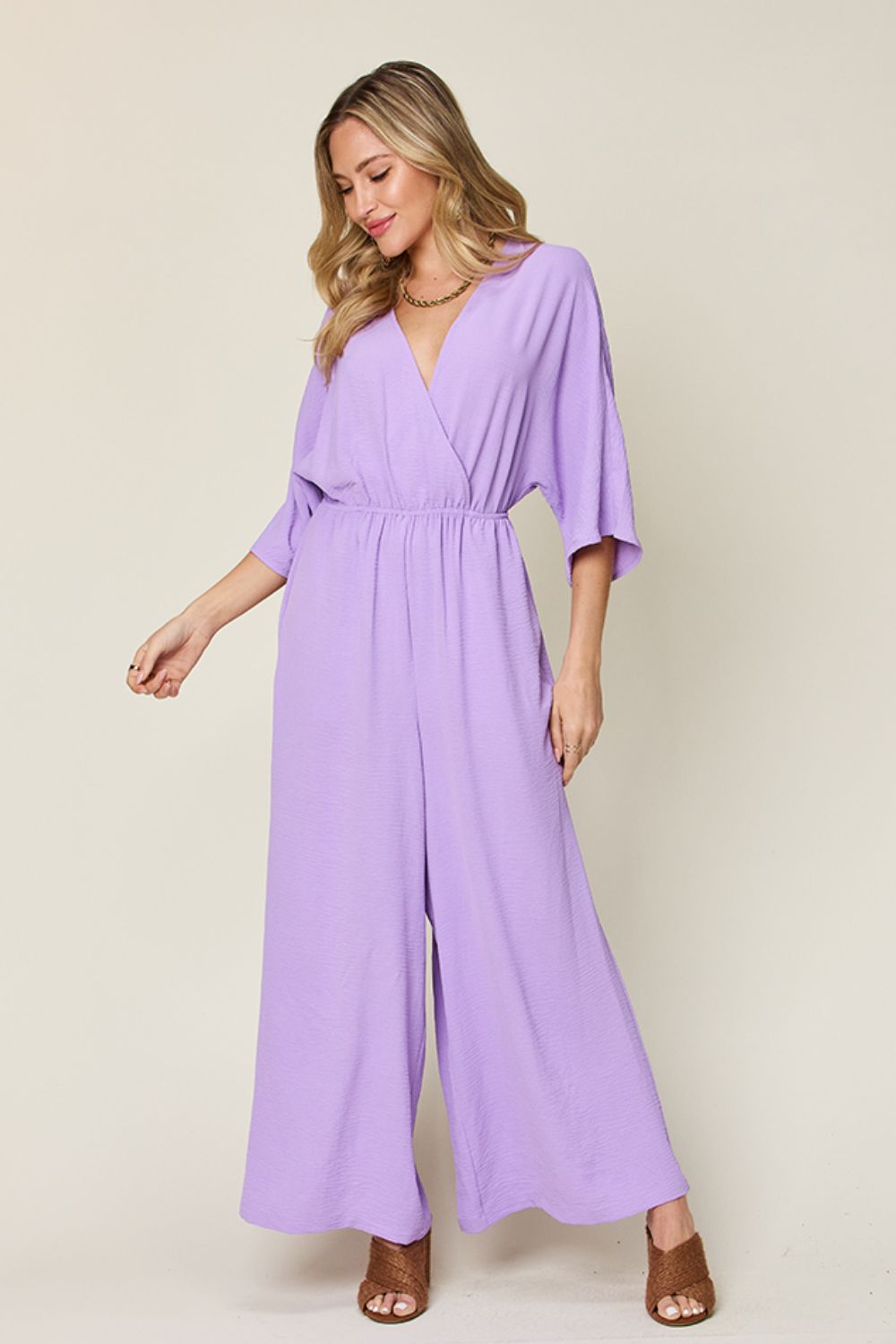 Full Size Surplice Wide Leg Jumpsuit with Pockets