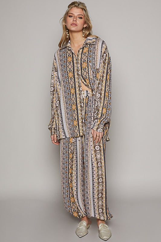 Solace Long Sleeve Button Down Printed Shirt