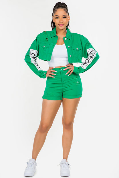 Sans High Waist Distressed Denim Shorts