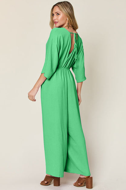 Full Size Surplice Wide Leg Jumpsuit with Pockets