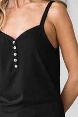 Sansplay Full Size Quarter Button Ribbed Cami