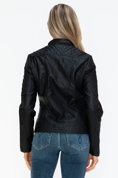 Leather Zip Up Mock Neck Jacket