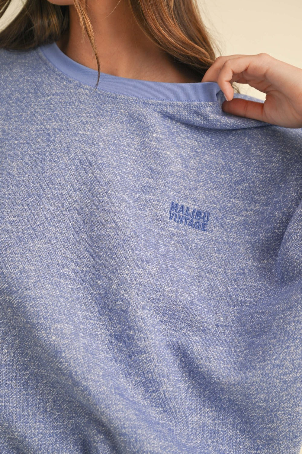 Clouds of Comfort Round Neck Letter Embroidery Crop Sweatshirt