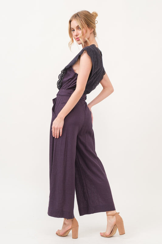 Captivate Event style Laced Surplice Tie Waist Jumpsuit