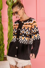 The Precious Merino Ethnic Pattern Button Up Knit Cardigan