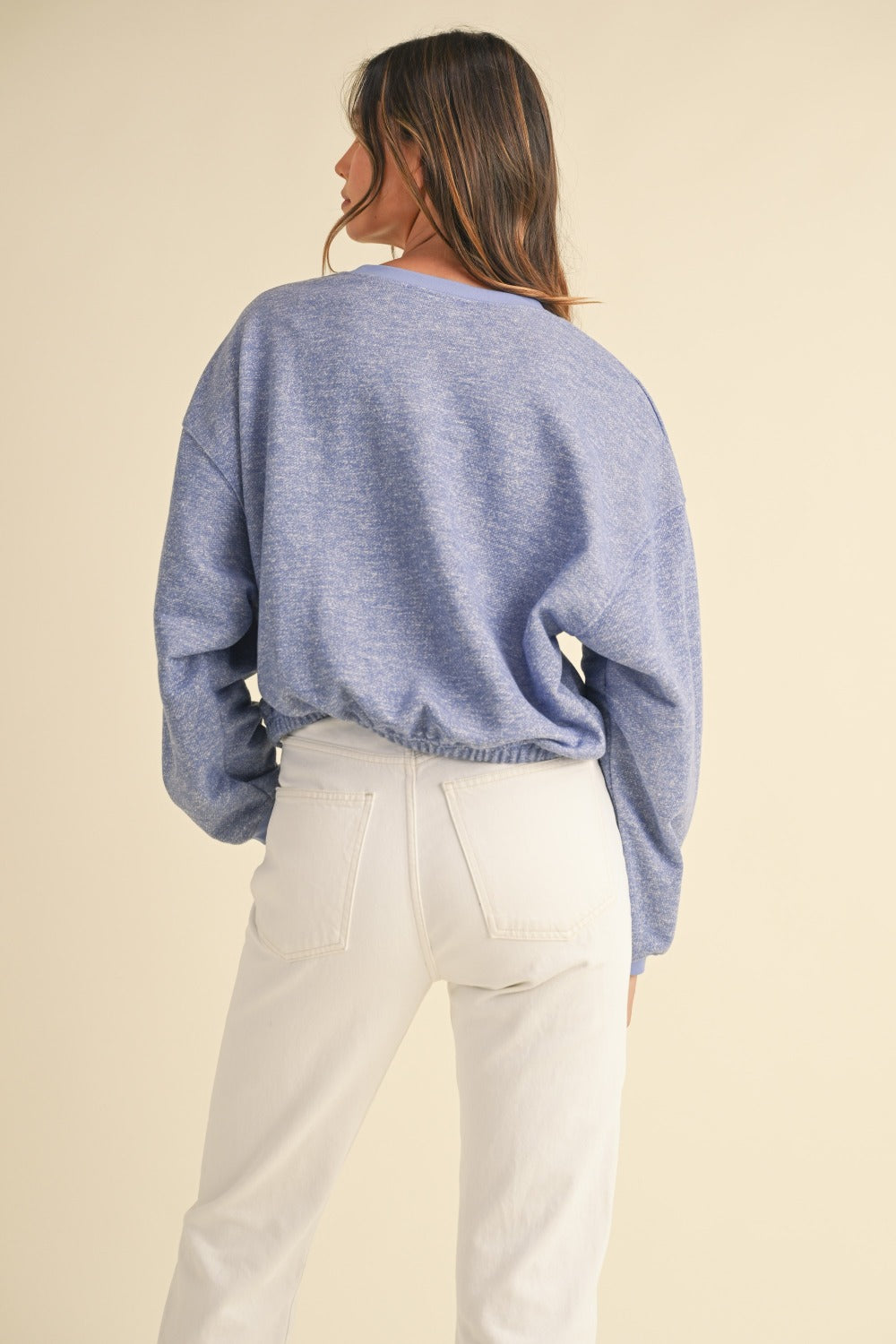 Clouds of Comfort Round Neck Letter Embroidery Crop Sweatshirt