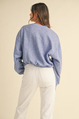 Clouds of Comfort Round Neck Letter Embroidery Crop Sweatshirt
