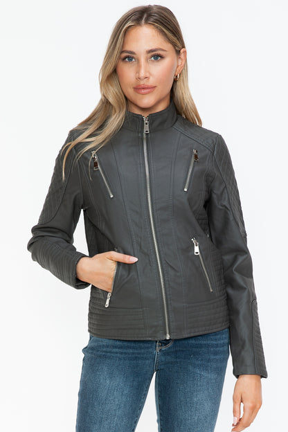 Leather Zip Up Mock Neck Jacket