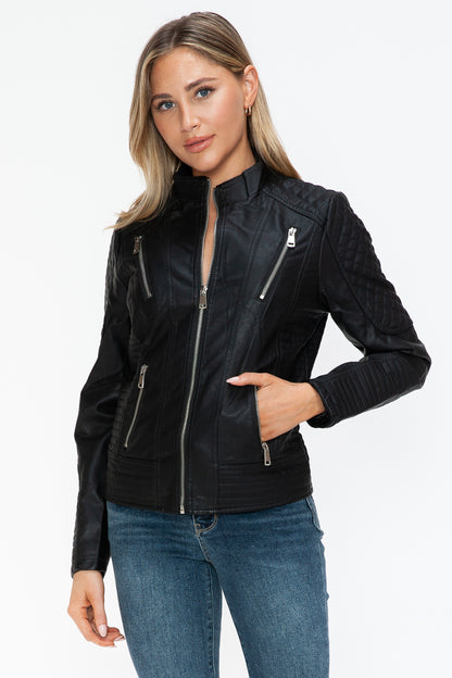 Leather Zip Up Mock Neck Jacket