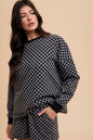 Sansplay Luxe Two-Piece Checkered Round Neck Top and Drawstring Shorts Set
