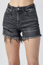 Sapphire Bloom Raw Hem Denim Shorts with Pockets