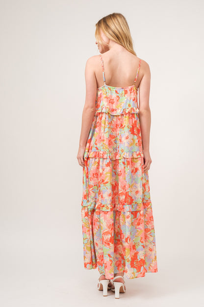 Floral Ruffled Tiered Strap maxi Dress