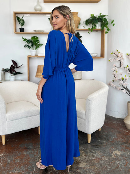 Full Size Surplice Wide Leg Jumpsuit with Pockets