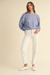 Clouds of Comfort Round Neck Letter Embroidery Crop Sweatshirt