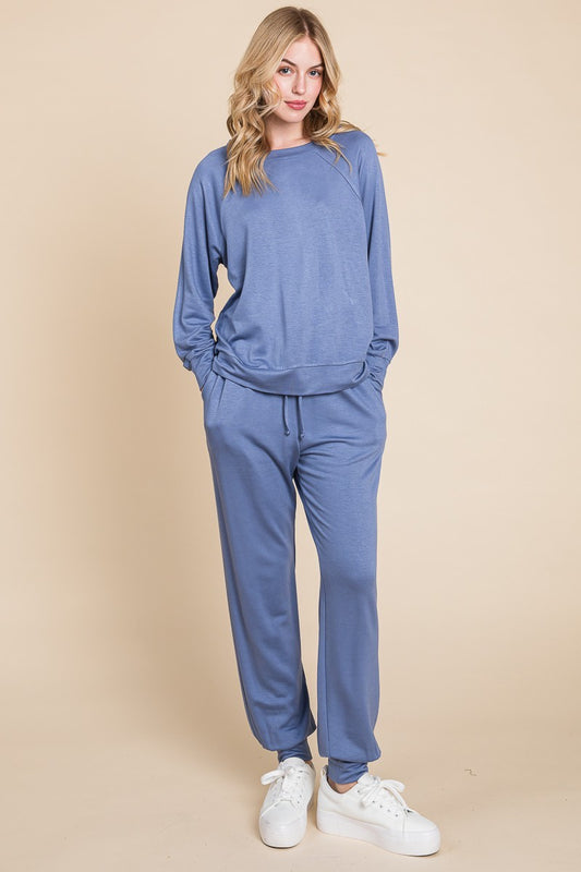 Sansplay The Synchronicity Round Neck Raglan Sleeve Top and Pants Lounge Set