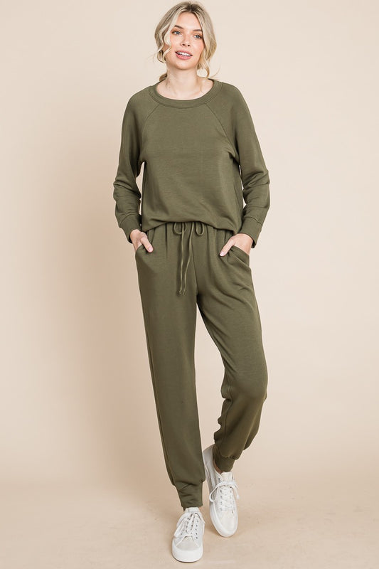 Sansplay The Synchronicity Round Neck Raglan Sleeve Top and Pants Lounge Set