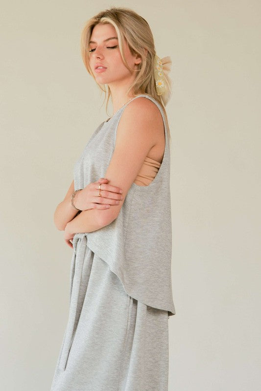 Sansplay Designer Set Drawstring Hem Round Neck Tank and Pants Set