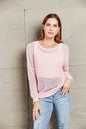 Openwork Round Neck Dropped Shoulder Knit Top