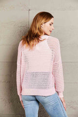 Openwork Round Neck Dropped Shoulder Knit Top