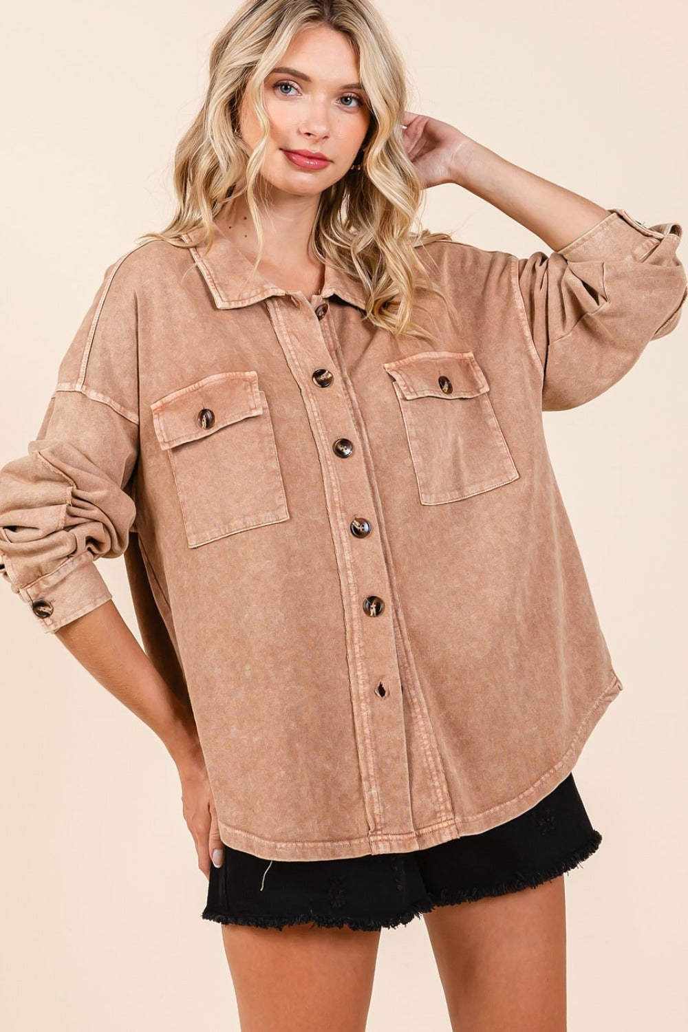 Whimsy Mineral Wash French Terry Elbow Patch Shacket