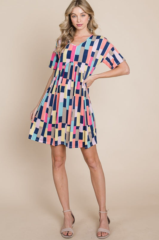 Color Block Short Sleeve Mini Dress